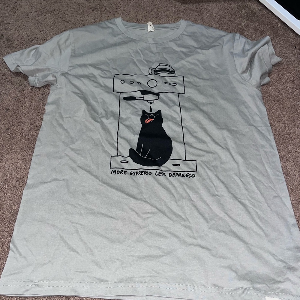 Coffee Cat More Espresso Less Depresso T-Shirt Size Medium Gray - Picture 2 of 3